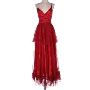 ISIS Elegant Romantic Red Tiered Tulle Maxi Dress
• Color: Red Size M